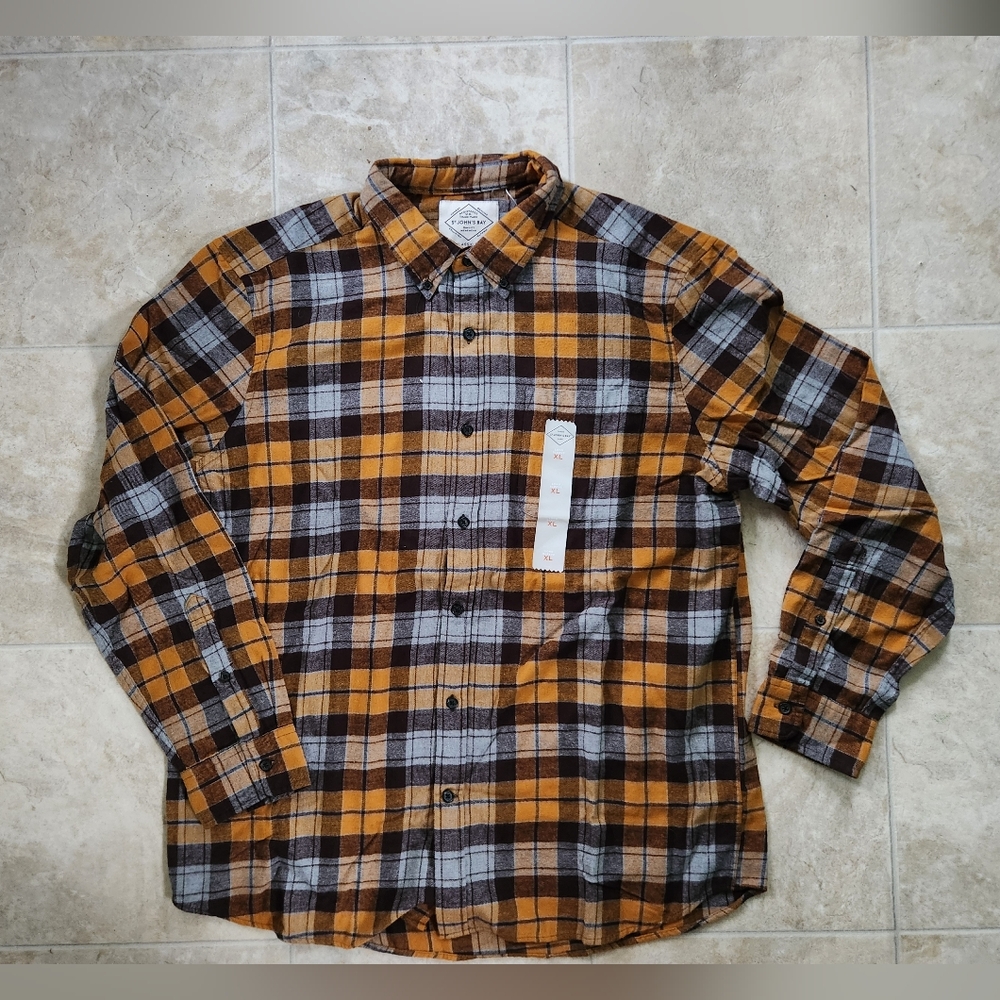 St. John's Bay Plaid Long Sleeve Button-Up Plaid Top - Size XL
